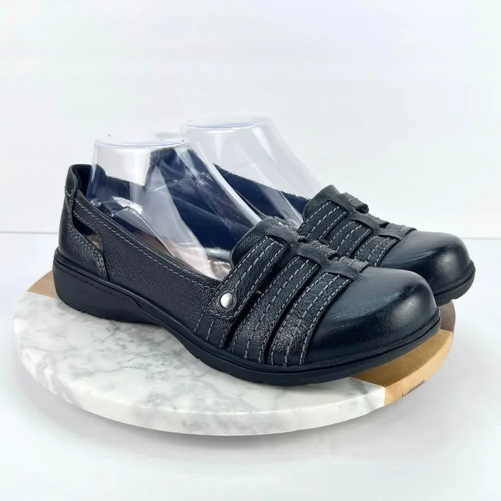 EUC Clarks Womens Carleigh Eliza Black Moccasins Leather Comfort Shoes 8.5 M